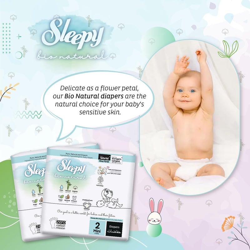 Sleepy Bio Natural Premium Size 2 Diapers - 200 Count - Hypoallergenic Baby Diapers for 3-6Kg - Image 2